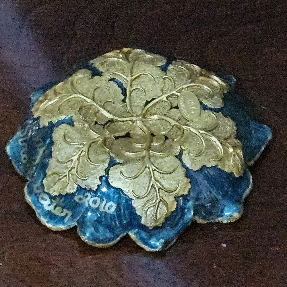 HANDSIGNED RARE JAY STRONGWATER BLUE FLOWER ENAMEL CRYSTAL JEWELRY TRAY DISH